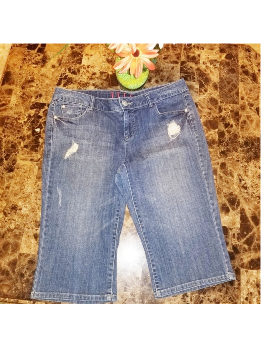 Elle Distressed Blue Jean Bermuda Shorts